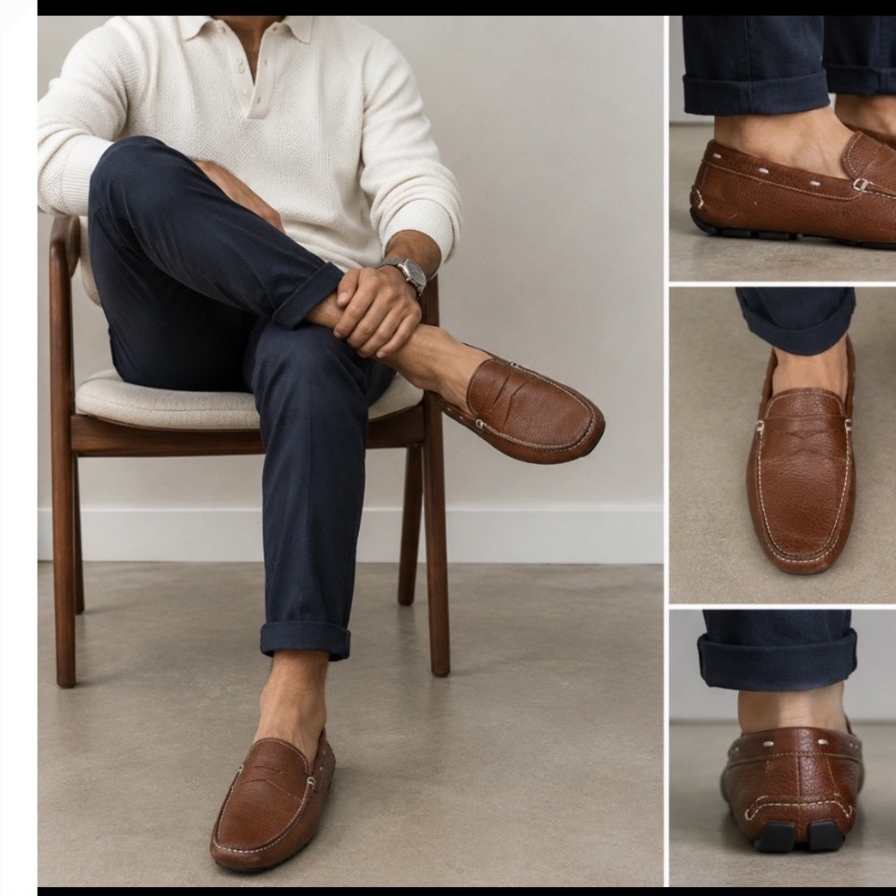 Prada Mens Brown Pebbled Leather Driving Loafers‎ Penny Moccasins 2D 1102 Size 8
